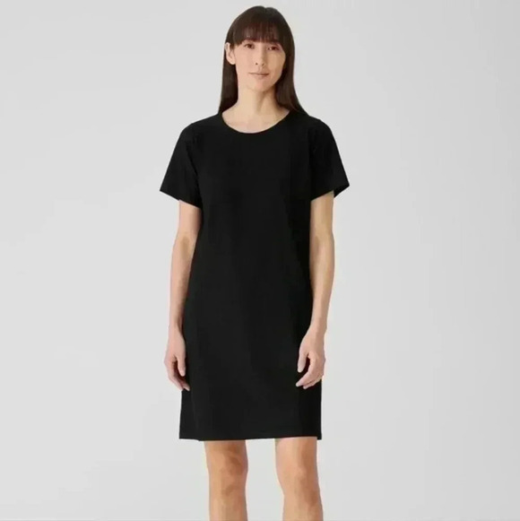 Eileen Fisher Dresses & Skirts - Eileen Fisher Washable Stretch Crepe Jewel Neck Dress Size S Black
